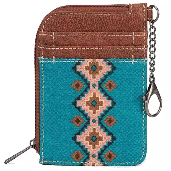 Wrangler Southwestern Art Print Mini Zip Card Case Dark Turquoise - Picture 1 of 3